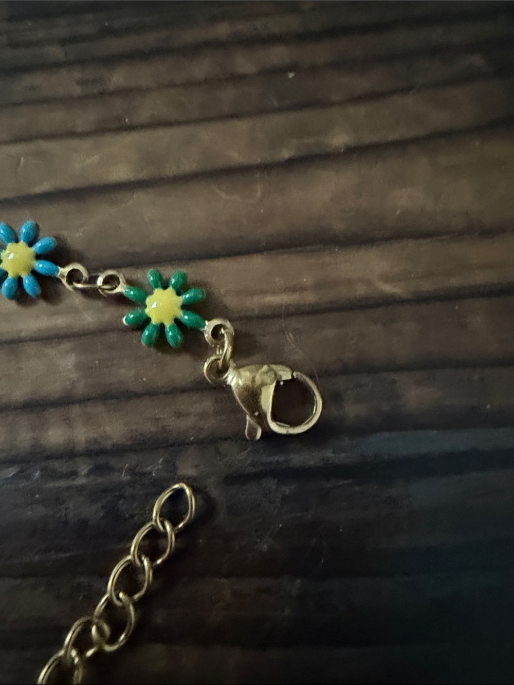 18K gold PVD Multicolor Daisy Link Bracelet. Adjustable - Picture 5 of 5